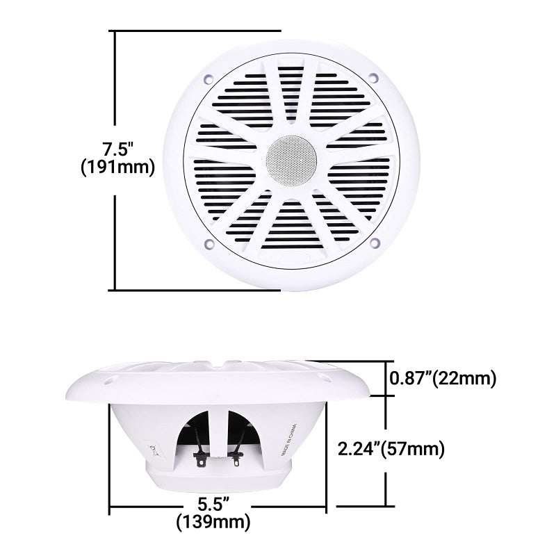 VELEX Marine Audio System Stereo Speaker Package, Bluetooth, MP3 USB AM FM Marine Stereo - 2 x 6.5 Inch White Speakers, Antenna - Image 4